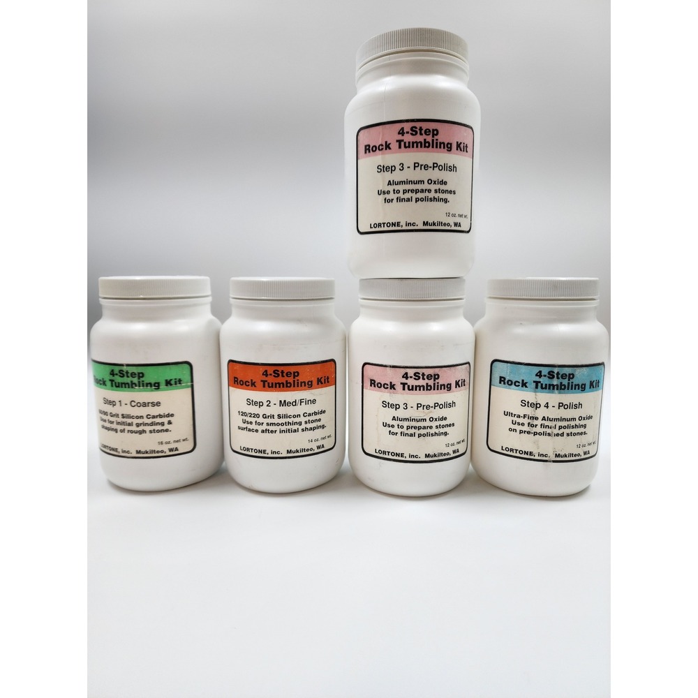 Lortone 4-Step Rock Tumbling Kit Silicon Carbide Aluminum Oxide Polish 5 Jars